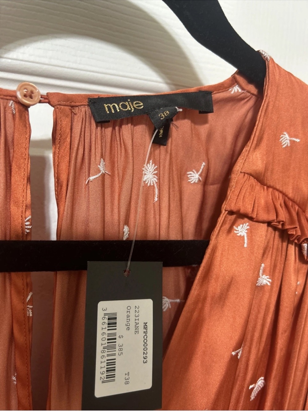 NWT Maje Rust Floral Satin V-Neck Smocked Romper Sz 4 UK T38 so cute! 385$ NWT - Picture 3 of 11